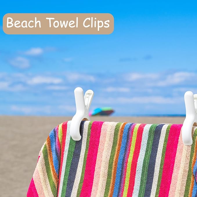 24 Pack Plastic Clothes Pins with Strong Anti-Rust Springs,Heavy Duty Beach Towel Clips,Laundry Clothespins to Keep Your Towel, Clothes, Blankets to Dry on Clothesline and Hanging Rack