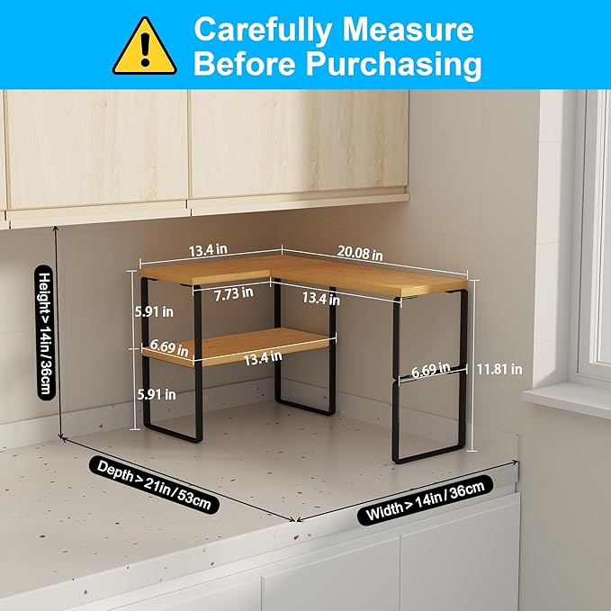Golener Kitchen Counter Organizer, Countertop Shelf, Adjustable, Stackable | Kitchen Countertop Organizer, Spice Rack, 2-Tier Countertop Shelves, Corner Desk Shelf, Corner Counter Shelf, Bamboo
