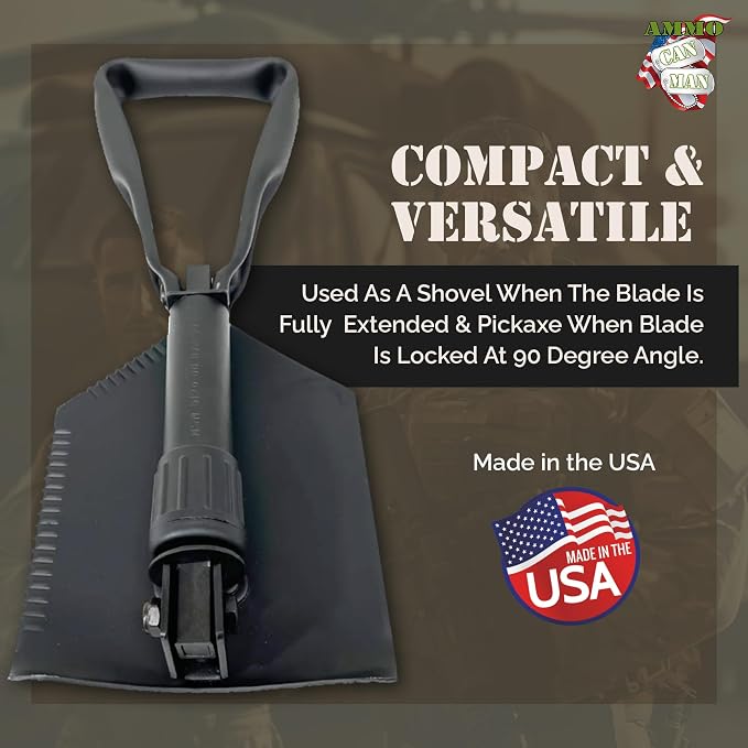2 Piece Military Grade Entrenching Tool Set – Tri Fold Metal Alloy Folding Camping Shovel w/Plastic Etool Carrier – Compact, Multipurpose Collapsible Shovel – Survival Gear for Outdoor Enthusiasts | Multipurpose Collapsible Shovel – Survival Gear for O...