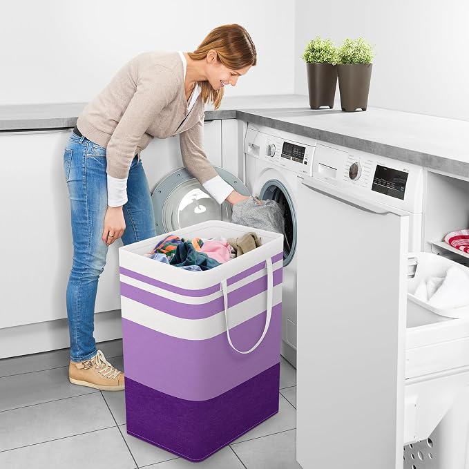 StorageRight Laundry Basket Hamper, 75L Collapsible Clothes Storage, Purple | Freestanding Clothes Hampers, Foldable design, with Easy Carry Handles, For Laundry, Bedroom, Dorm, Clothing, Towels, Toys