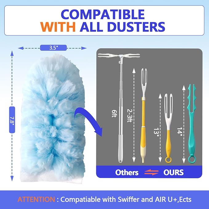 Heavy Duty Duster Refills for Swiffer Duster (60 Count) | 360° Unscented Disposable Multisurface Dusters with 1 Handle- for Home, Blinds, Fans & Corners, Blue