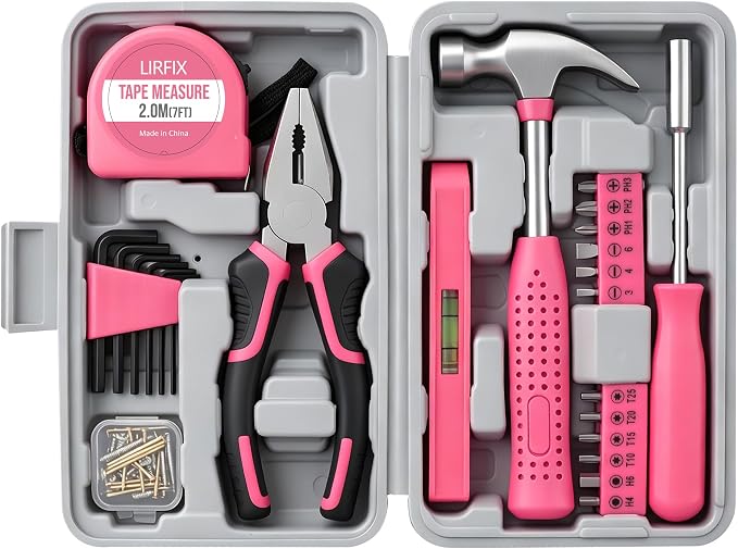 24PCS Mini Compact Pink Household Hardware Tool Set, Beginner Basic DIY Small Repair Tool Kit for Women, Home Assembly Mainten ance Hand Tools, Premium Gift Set for Household Daily Repairs ﻿
