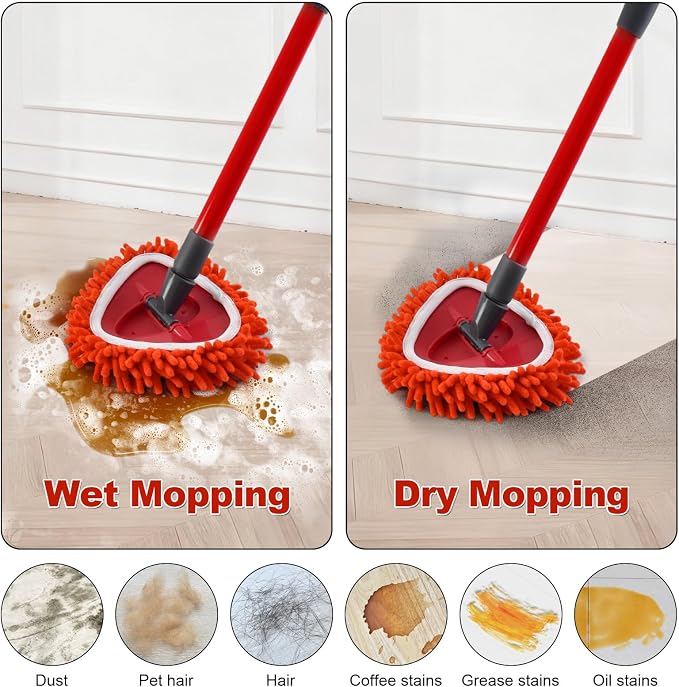 6 Pack Chenille Duster Mop Head Compatible with O Cedar Easywring 1-Tank System,Spin Mops Heads Replacements for Ocedar Mopping, Reusable Microfiber Chenille MOp Refills, for Deep Cleaning Floor