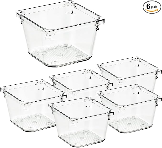 Ravinte 6 Pack Drawer Organizer - 3" X 3" Plastic Storage Bins, Acrylic Organizers with Non-Slip Pads Clear Desk Storage Tray for Makeup, Jewelries, Kitchen Utensils, Bathroom and Office | Acrylic Tray Design, Non-Slip Pads, For Makeup, Jewelry, Kitche...