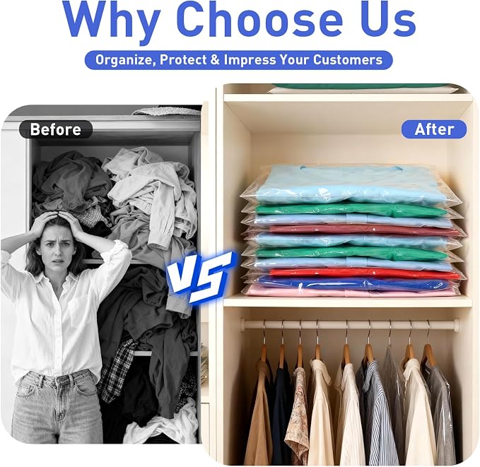 BoxLegend Shirt Folder Board with 11x14 T Shirt Bags and 7 Sizes Stickers | Perfect folds every time, Professional packaging, Perfect for small businesses