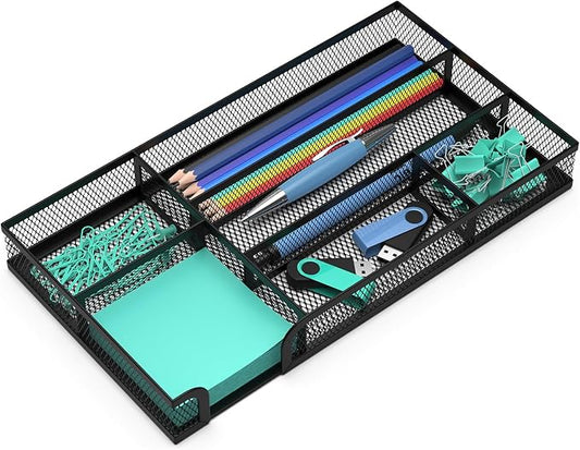 Desk Drawer Organizer, Small Metal Mesh Drawer Organizer Tray, Office Pencil Drawer Organizer Accessories for Desktop, Bathroom, Kitchen, Makeup, Vanity