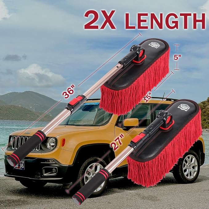 Extendable Exterior Car Duster - Wax Cotton | Scratch-free pollen removal. Bag & box included. Do not wash; dirt absorption improves over time. Ideal for auto, RV, SUV.