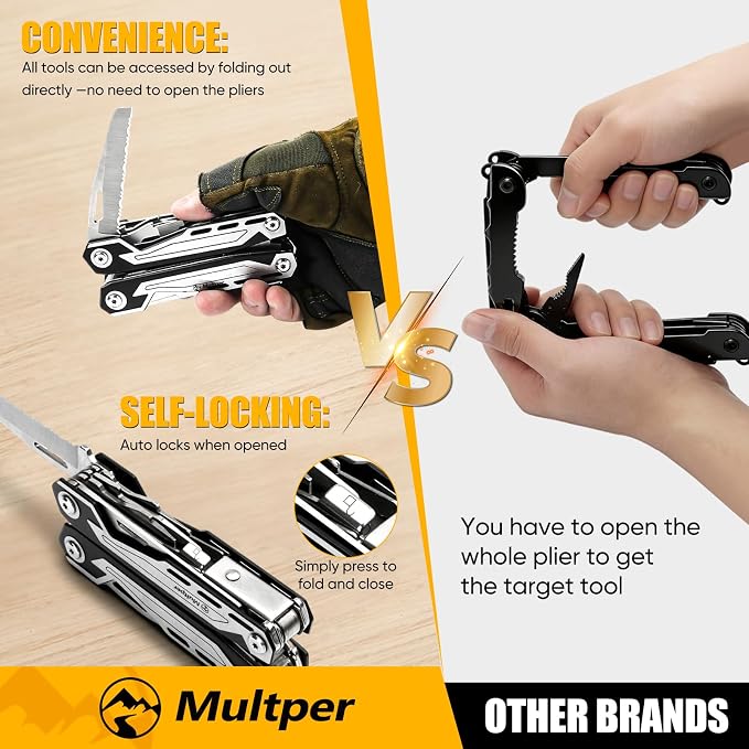 Multper 21-in-1 Multitool with Pocket Knife & Scissors,Screwdriver | Foldable Stainless Steel Multi Tool with EDC Sheath,Self-locking, Ideal for Camping, Survival,Simple Repair, Gifts for Men