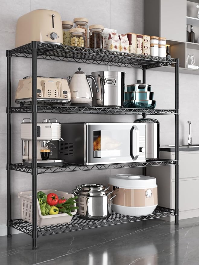 Golpart 4Tier Adjustable Storage Shelves Metal Wire Shelving Standing Shelf | Utility Heavy Duty Unit Rack Closet Organize for Home Kitchen Laundry Room Organization Pantry 18"Dx46"Wx59"H Black