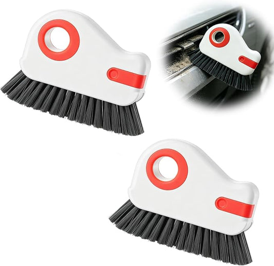 2 PCS 2 in 1 Groove Cleaning Brush, Multifunctional Window Track Cleaner with Hidden Scraper, Hard Bristle Grip Brush Sliding Door Cleaning Tool for Vehicle Home Office (Orange)