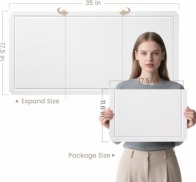 Bulletin Board, 35 x 17 1/2 inches Felt Board - Decorative Pin Board, Cork Board Alternative for Wall, Foldable Picture Board Self-Adhesive Vision Board Prayer Board with 20 Pushpins - White