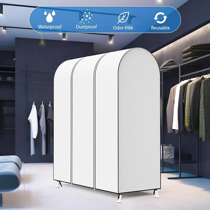 Zilink 50'' Garment Rack Cover Dustproof Clothes Rack Cover Breathable Garment Bags Protector Wardrobe Cover with 2 Durable Zippers for Garment Rack, White, (Rack Not Included)