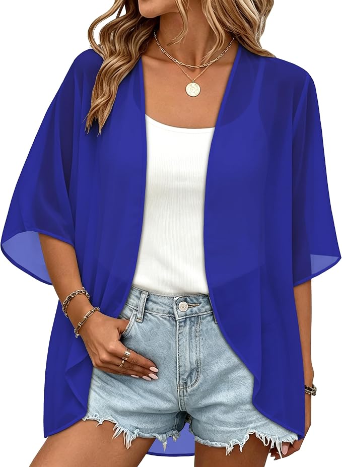 Women Kimono Cardigans Summer Cover Up Hawaiian Shirts Floral Print Tops | ROSEMIA chiffon kimono open front cardigans, beach cover ups, daily casual tops, cruise outfits, summer resort wear