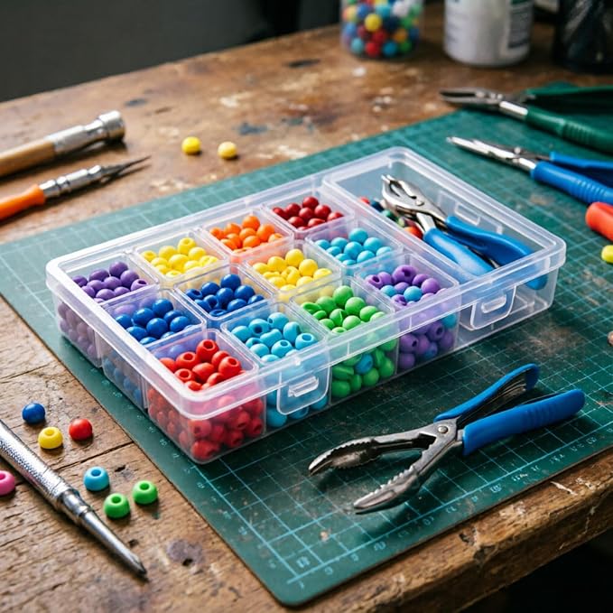 112 Pieces Mixed Sizes Rectangular Empty Mini Clear Plastic Organizer Box | Hinged Lids, For Small Items, Craft Projects, Bead Organizers
