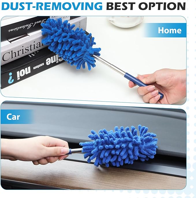 ZZ LAZYCOTTAGE 12 Pack Microfiber Dusters for Cleaning, High Duster with Extension Pole, Long Handled Feather Dusters, Household Cleaning Supplies for Ceiling, Car, Furniture, Fan, Sofas(Blue)