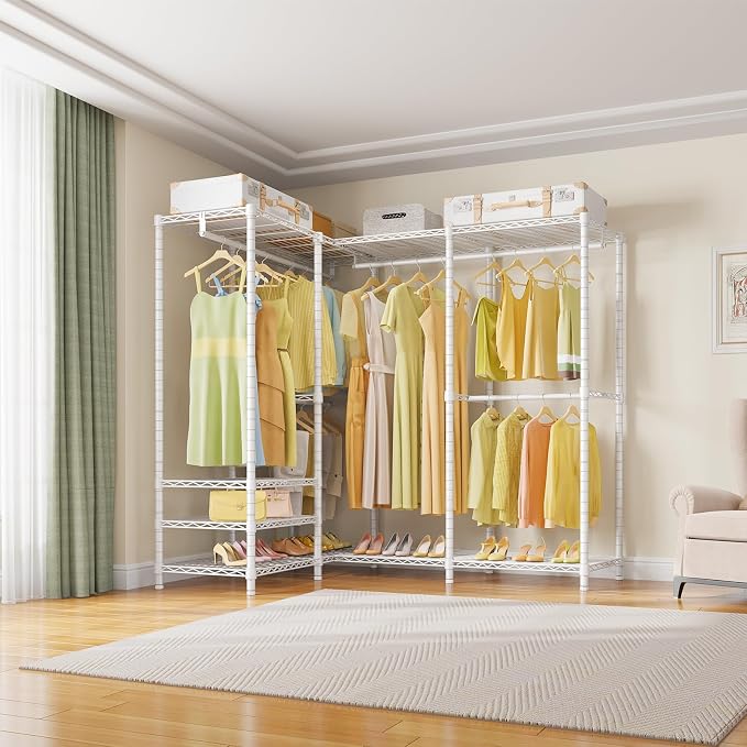VIPEK V40 Plus Large Clothes Rack, 1300lbs Capacity Sturdy Metal Garment Rack, Clothing Rack with 6 Shelves & 4 Hang Rods, Adjustable Open Wardrobe Closet Organizer for Bedroom/Apartment/Retail, White