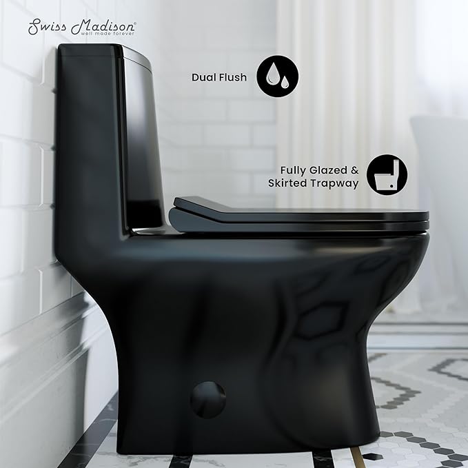 Ivy One Piece Toilet Dual Vortex Flush in Glossy Black 1.1/1.6 gpf