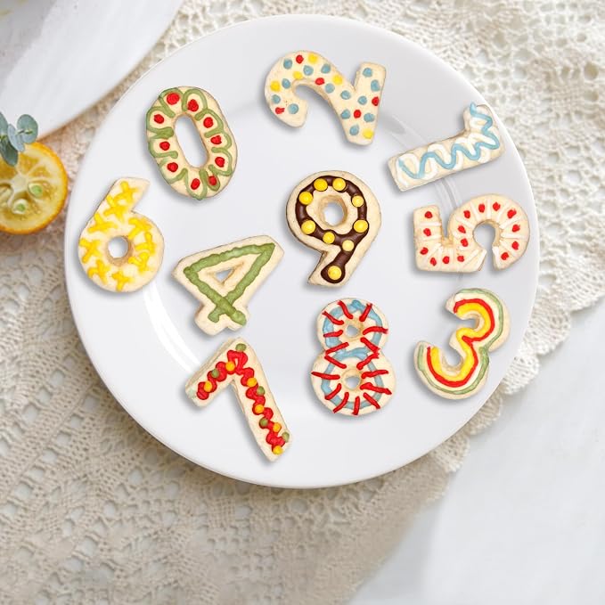 FUSOTO 9PCS Number Cookie Cutters Set, Birthday Numbers 0-8(6 Reverses to 9), 4 Inches Stainless Steel Cookie Cutters for Baking, Number Shaped Baking Tool for Homemaking Biscuit, Cookie, Dough