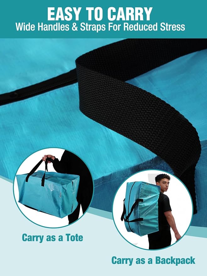 WORKPRO 1 Pack Extra Large Moving Bags with Backpack Straps & Handles | Heavy Duty Moving Storage Bags, Blue, Double Zippers for Moving, Dorm, Closet Storage, Travel & Space Saving