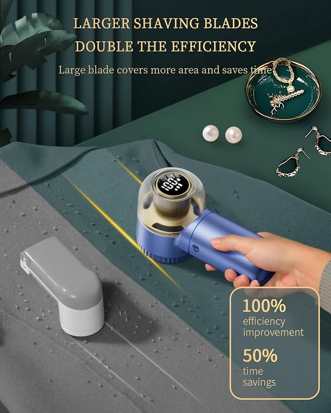 Fabric Shaver with Lint Brush, Large Lint Shaver with Digital Display | 3-Speeds Lint Remover with 6-Leaf Blades, 1200mAh Electric Sweater Shaver to Remove Pilling for Clothes, Furniture
