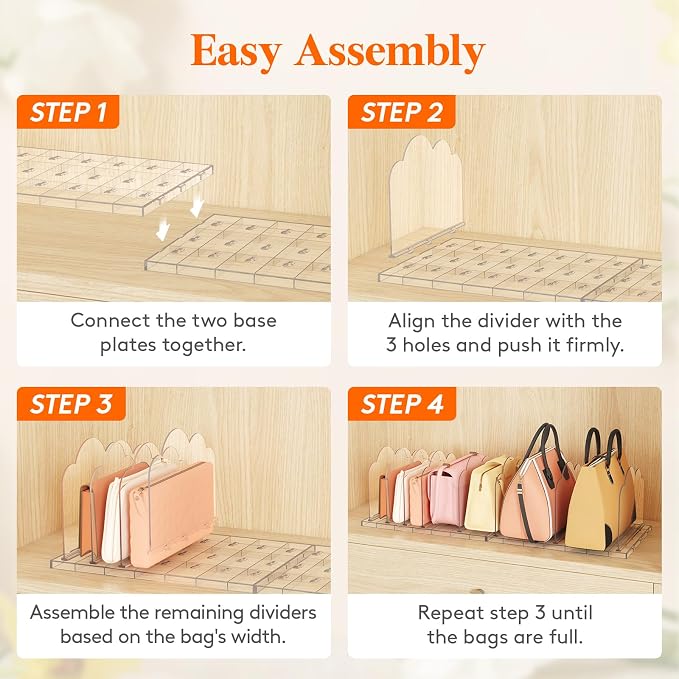 Lifewit Purse Organizer for Closet, Clear Handbags Storage Organizer, Adjustable Clutch Purse Storage Organizer Holder for Closet, 4 Pack Bookshelf Dividers for Sweater in Bedroom 35 x 24 cm/14 x 9.5