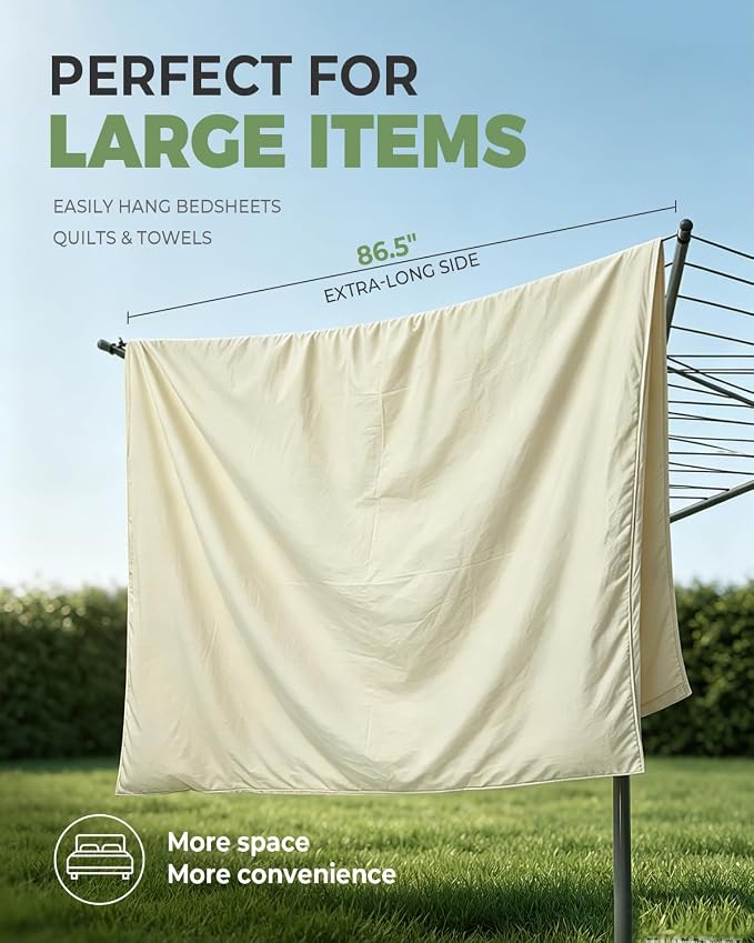 JS HANGER Collapsible 3-arm Rotary Outdoor Umbrella Drying Rack Metal Clothes Dryer Clothesline with 131ft Drying Space