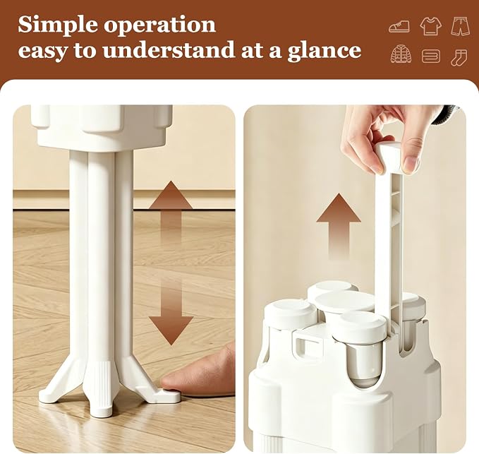 Adjustable Collapsible Umbrella Style Clothes Drying Rack, 4Legs6Telescopic Arms, Space-Saving Freestanding Laundry Airer with Windproof Clips, Easy Setup Indoor Outdoor (White-Plastic)