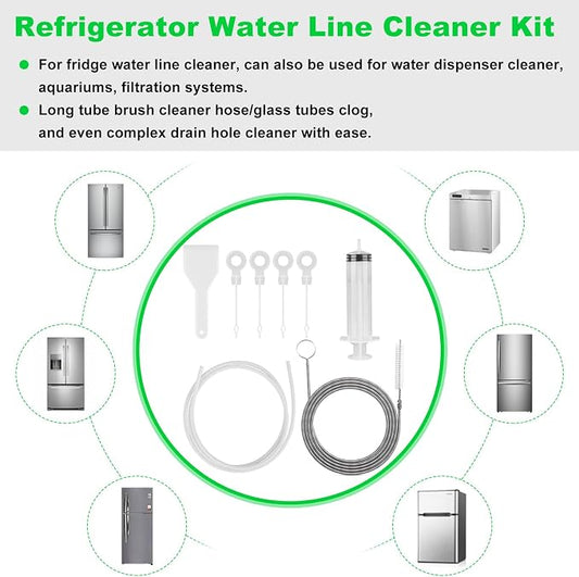 8 PCS Refrigerator Drain Cleaning Tool - Fridge Water Line Cleaner Kit with Long Tube Brush Cleaner, Water Dispenser Cleaning Kit
