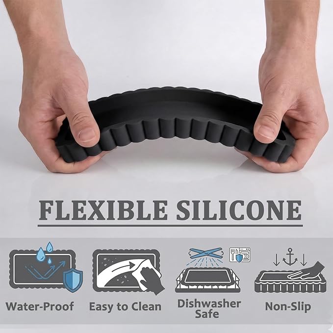 Small Silicone Bathroom Vanity Tray, Sink Caddy for Dish Soap Dispenser, Sponge Holder for Kitchen Sink, Rectangle Bathroom Countertop Organizer for Perfume, Jewelry, Candle (7.9” * 4”, Black)