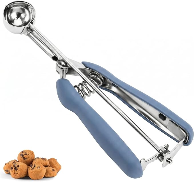 Mini Cookie Scoop, 2Tsp/10ml/0.34oz Cookie Scoops for Baking, 18/8 Stainless Steel Cookie Scooper for Baking, Cookie Dough Scoop with Non-slip Grip (Blue Gray)