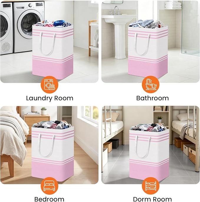 TranquilRelax 3-Pack Laundry Basket, Laundry Hamper, Pink-75L | Freestanding＆Water-Resistant Laundry Hamper, Collapsible Tall Clothes Hamper with Carry Handles for Clothes, Laundry Basket