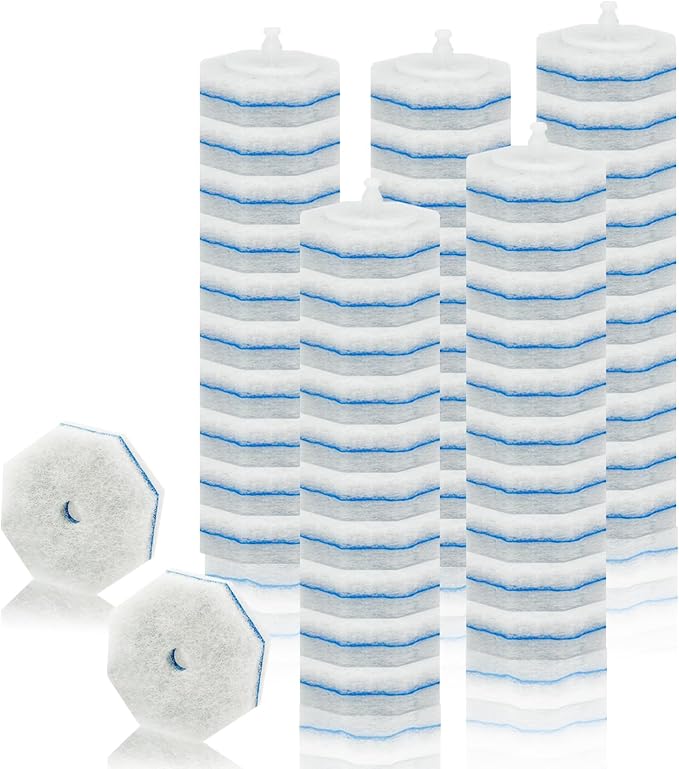 50 Pack Disposable Toilet Brush Refills, Universal Compatible Replacement Heads, 3-Layer Deep Cleaning Sponges for Bathroom Wand, Blue & White Striped Scrubbers