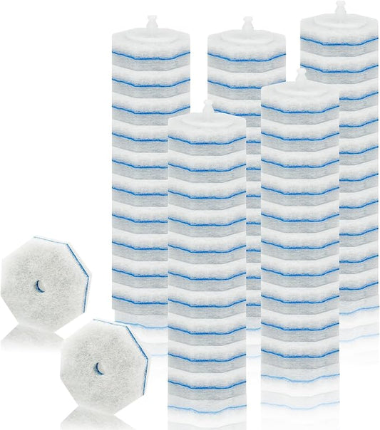 50 Pack Disposable Toilet Brush Refills, Universal Compatible Replacement Heads, 3-Layer Deep Cleaning Sponges for Bathroom Wand, Blue & White Striped Scrubbers