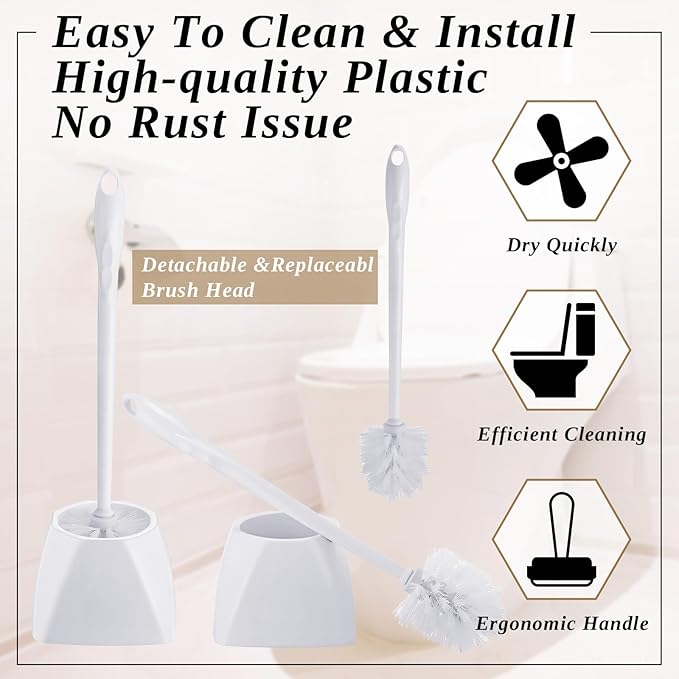 FoldTier 15 Sets Toilet Holder and Brush Set 16.14 Inch Toilet Bowl Cleaner Brush with Caddy Bathroom Scrub Plastic Scrubber with Long Handle for Bathroom Cleaning, Easy to Assemble (White)