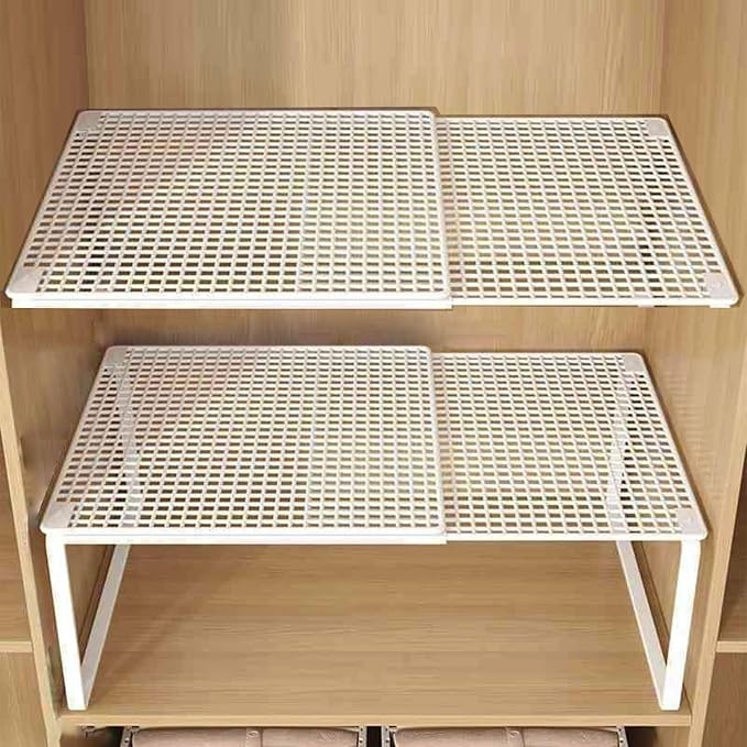 2 in 1 Expandable Floating Metal Cabinet Shelf, White, 1pc | Adjustable, 2 In 1, Stand or Float, For Kitchen Pantry, Closet, Wardrobe