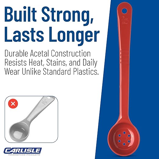 Carlisle FoodService Products CFS 396105 Perforated Long Handle Portion Control Spoon, 2 oz, Red