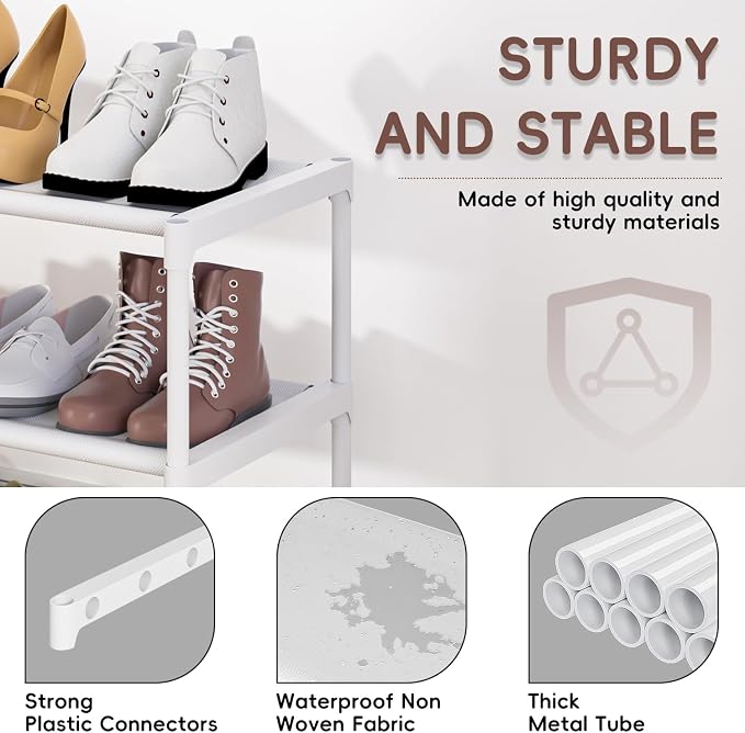 LUKYTOWER Extra Long Shoe Rack 4 Tier with 2 Hooks Shoe Storage Organizer | Wide Stackable Shoe Racks for Closet, Entryway,Shoe Shelf Stand Sturdy Durable Shoes Holder Save Space Up to 26Pairs