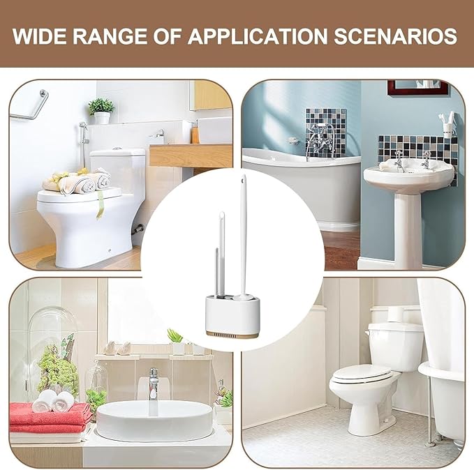 Toilet Brush and Plunger Set, 3-in-1 Design, Silicone Bristles, Wall Bracket, Dark Green, Plastic Handle, Silicone and Polypropylene Material, Toilet Brush, Holder and Wall Bracket Included