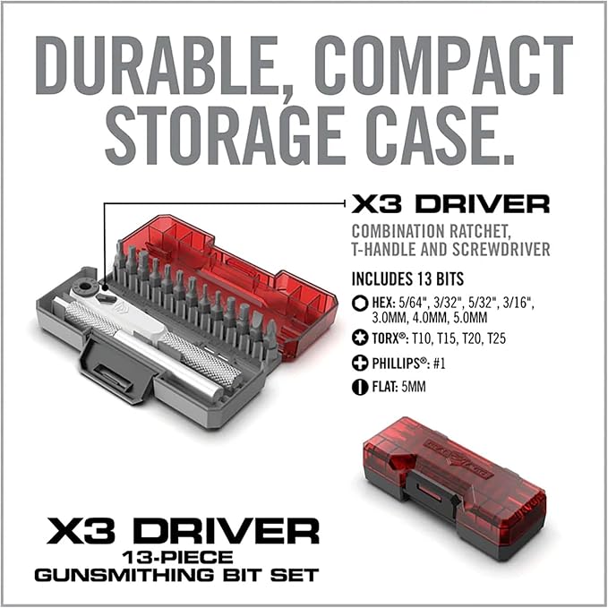 Real Avid X3 Ratcheting Screwdriver Set with 13 Bits, 3-in-1 Driver, T-handle & Extension - Includes 4 Hex 4 Torx 3 Metric 4 Standard Hex & Phillips