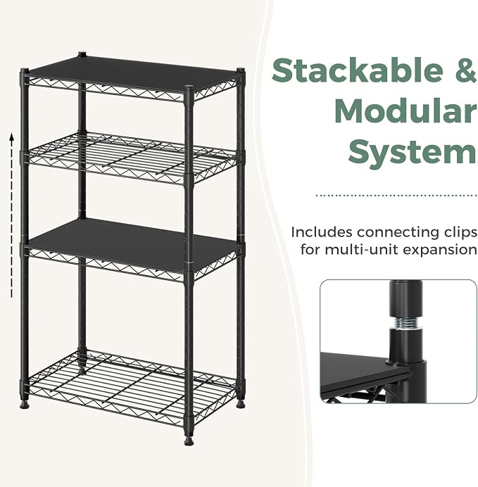 NEWBULIG 2-Tier Metal Wire Storage Shelves, Adjustable Heavy Duty Steel Shelving Unit, Freestanding Storage Rack Organizer for Kitchen, Pantry, Garage, Bathroom, 23.2" W x 13.4" D x 21.7" H, Black
