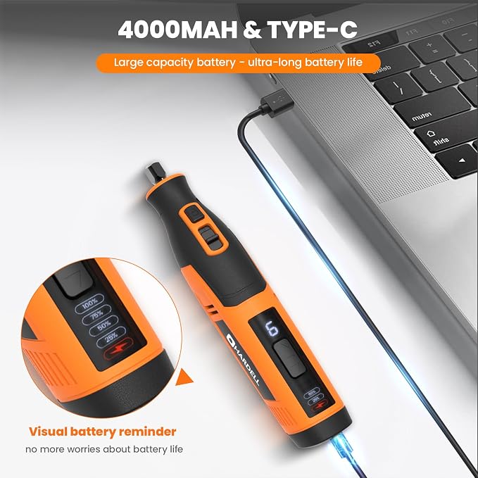 4V Cordless Rotary Tool Kit with 80Pcs, 4000mAh Long-lasting Battery | 6 Speeds 8000-28000RPM Rotary Tool with Digital Display for Cutting, Sanding, Polishing, Drilling, Engraving, DIY Crafts