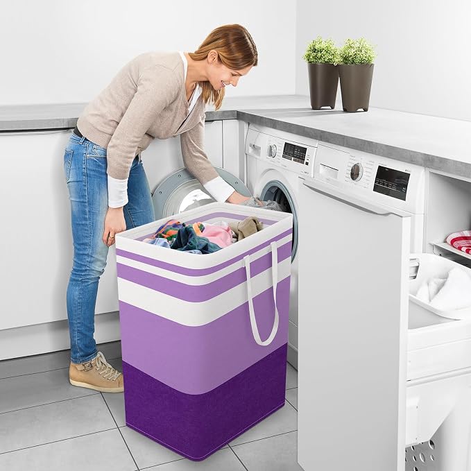 StorageRight Laundry Basket Hamper, 125L Collapsible Clothes Storage, Purple