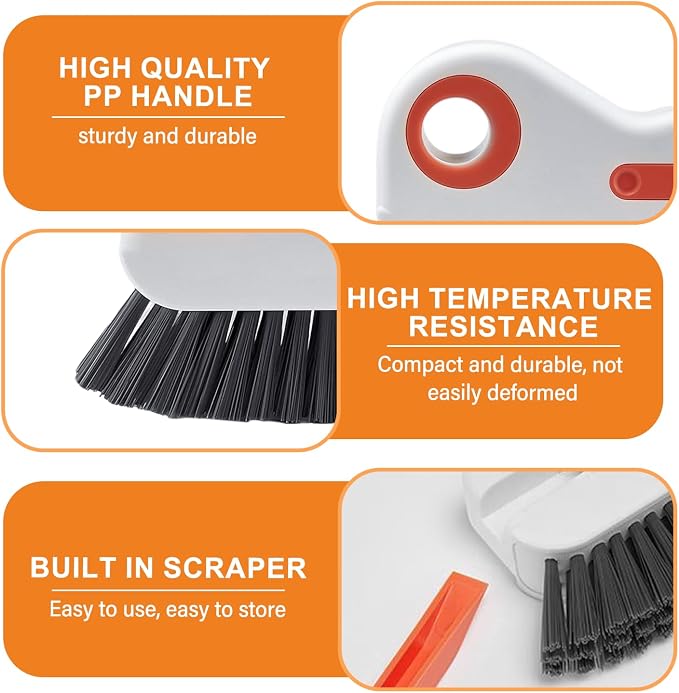2 in 1 Window Track Cleaning Brush, 2026 New Groove Crevice Cleaning Tool, Multifunctional Hard Bristle Grip Brush with Hidden Scraper, Gap Scrub Brush for Sliding Door, Window Sill (1Pc-Orange)
