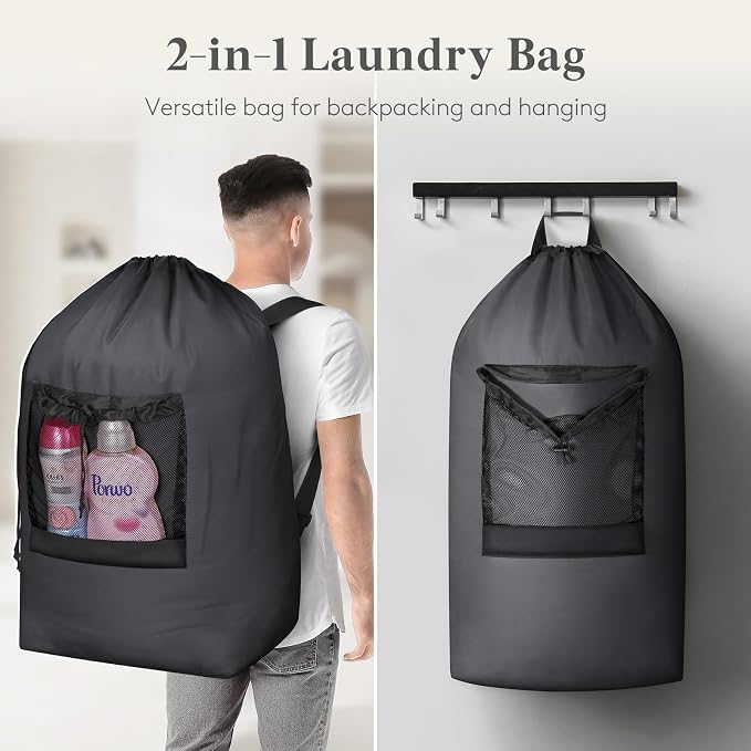 Lifewit Laundry Bag Backpack Travel, 120L, Gray | Extra Large Bag with Shoulder Straps and Mesh Pocket for Laundromat, Heavy Duty Basket for Dirty Cloth College Dorm Apartment