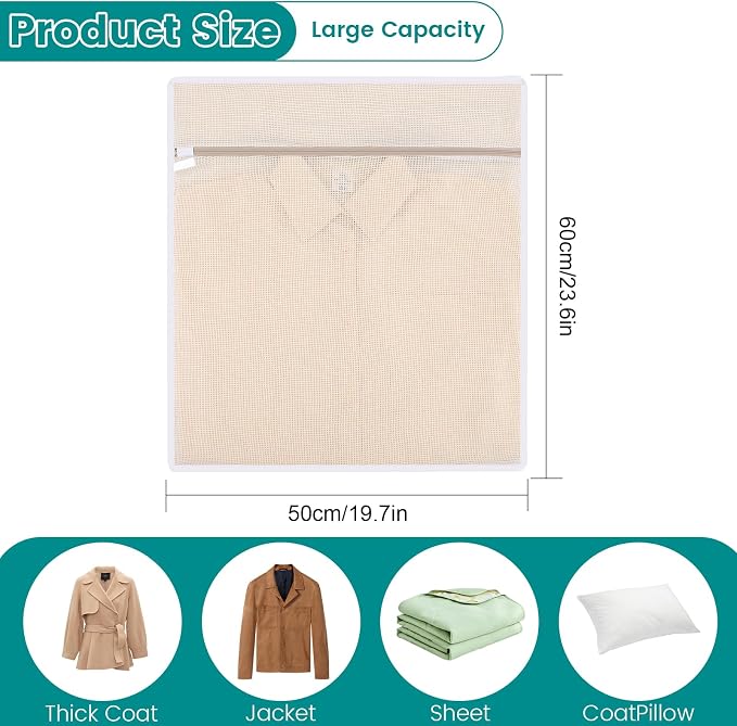 4 Pack Durable Cotton Mesh Laundry Bags for Delicates - 20×24inch Laundry Bags Mesh Wash Bags with Sturdy Zipper for Underwear Bras Socks Clothes Storage Natural Cotton Washing Machine Safe