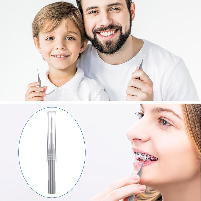 Patelai 100 Count Interdental Brush Set, Soft Braces Cleaner Picks with Cap, Multi Size Teeth Gap Cleaning Tool for Orthodontic Care Bridge Implant Travel Kit(Gray)