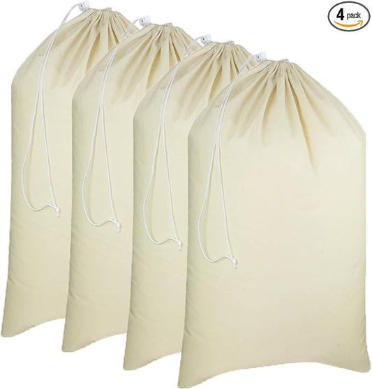 COTTON CRAFT Extra Large Laundry Bags - 4 Pack Washable Utility Bag - 28x36 | Heavy Duty Durable Cotton Canvas Drawstring Closure Laundry Bag - Dorm Basket Hamper Liner Toys Clothes Organizer Sack