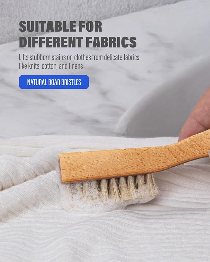 VASSON Laundry Brush for Stains on Clothes, Boar Bristle Scrub Brush | Soft boar bristles safely scrub tough stains from clothes and shoes