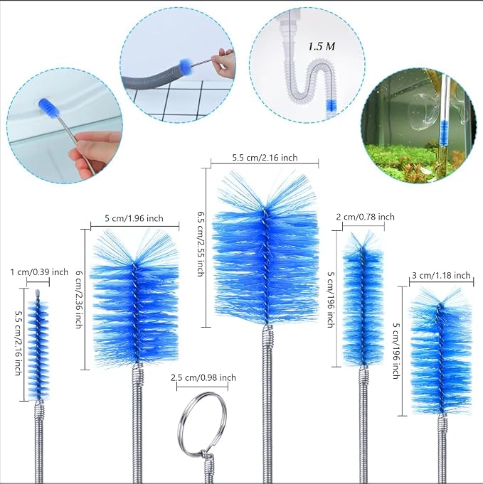 Flexible Long Drain Brush Set, with Double Ended and Stainless Steel Tube Cleaning Brushes Stainless Steel Long Tube Cleaning Brushes for Kitchen, Sink, Drain Pipe and Long Pipe Cleaning