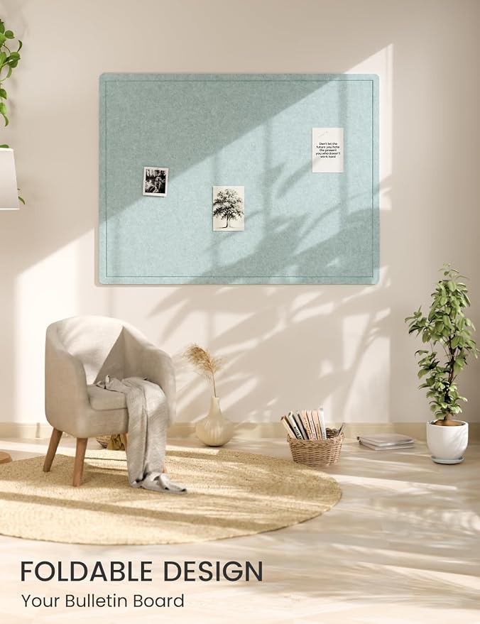 Fluxynara 47.2" x 35.4" Large Bulletin Board, Aqua Blue | Cork Board Alternative with 24 Removable Adhesive Tabs, Foldable Felt Pin Board for Home, Office, Classroom & Dorm